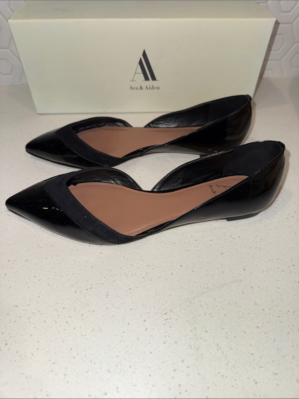 Ava & Aiden Black Pointed D'Orsay Suede Flats